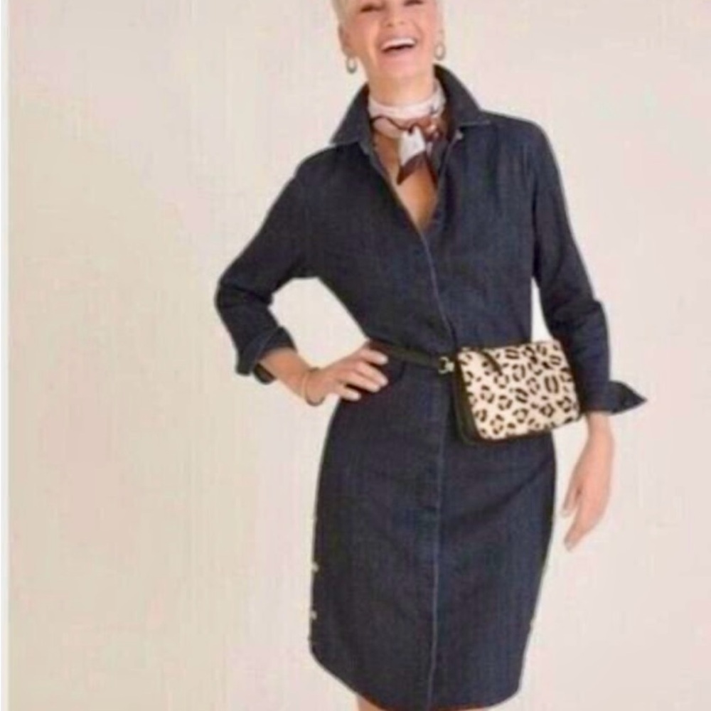Chico's Long Sleeve Denim Dress w metal button detail at cuffs & hemline sides